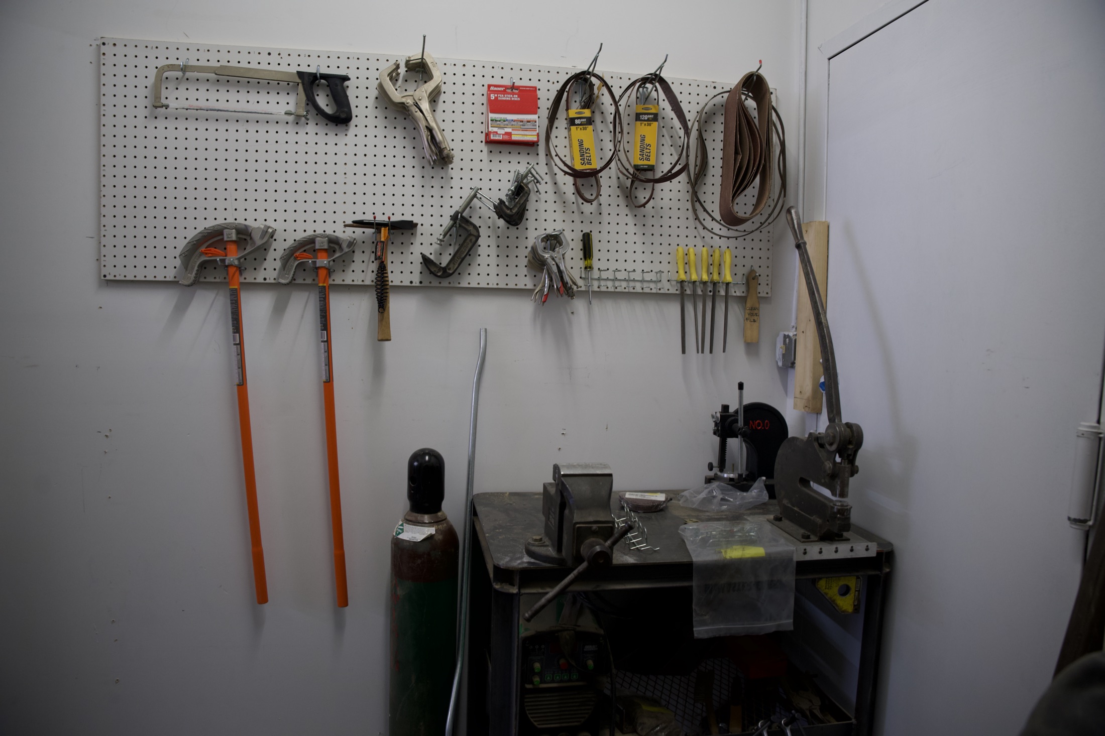 Hand tool storage and welding bench corner at Brooklyn Industrial Arts